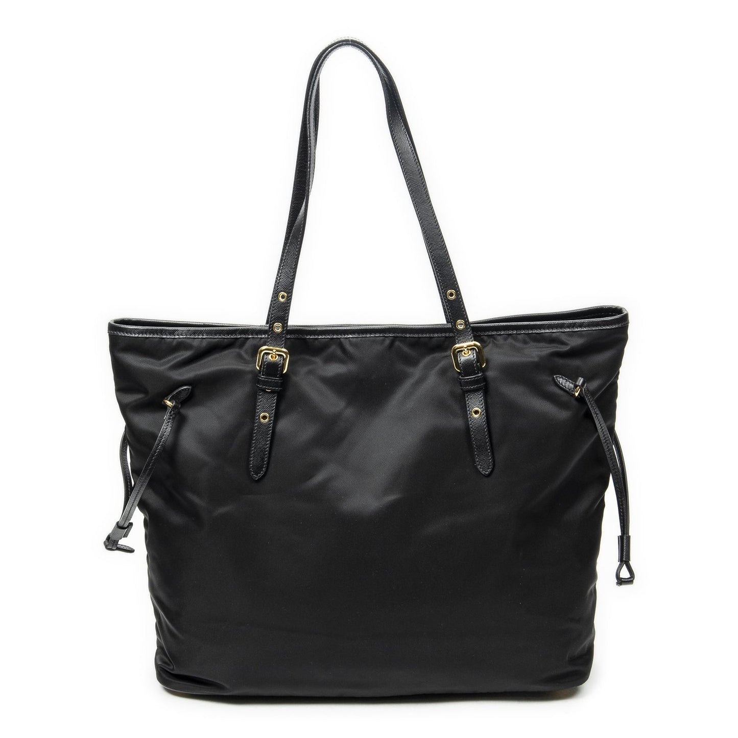 Prada Side Drawstring Shopping Tote Black Nylon Canvas — view 5
