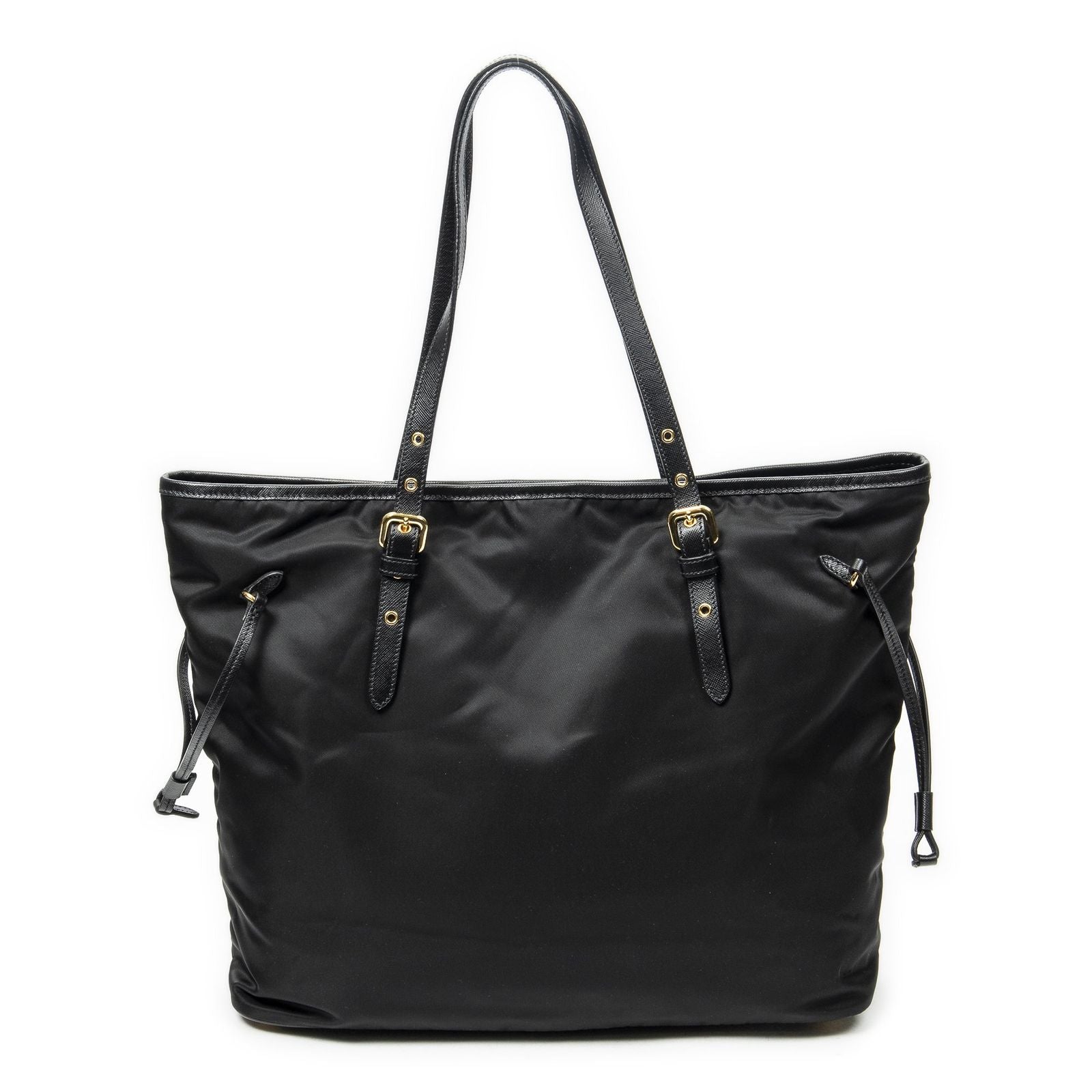 Prada Side Drawstring Shopping Tote Black Nylon Canvas — view 5