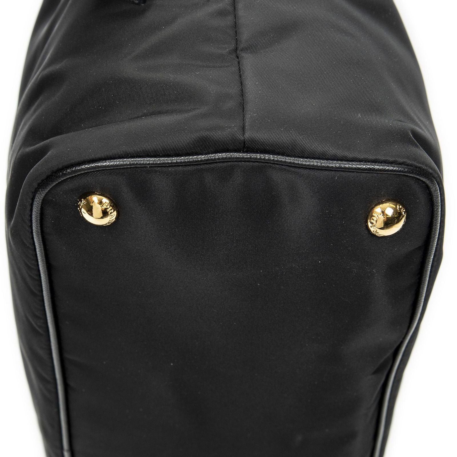 Prada Side Drawstring Shopping Tote Black Nylon Canvas — view 8