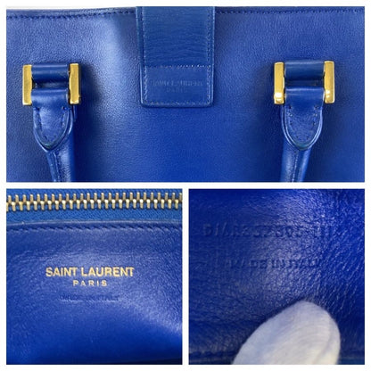 Saint Laurent Paris Monogram Cabas Blue Gold Leather Shoulder — view 4