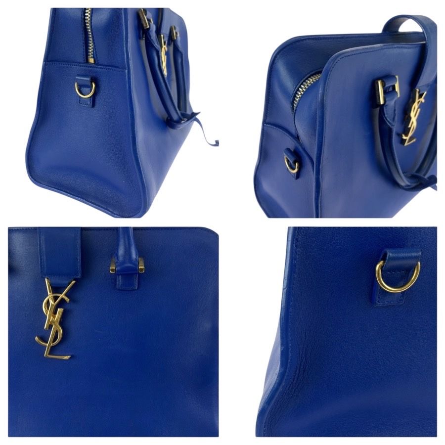 Saint Laurent Paris Monogram Cabas Blue Gold Leather Shoulder — view 5