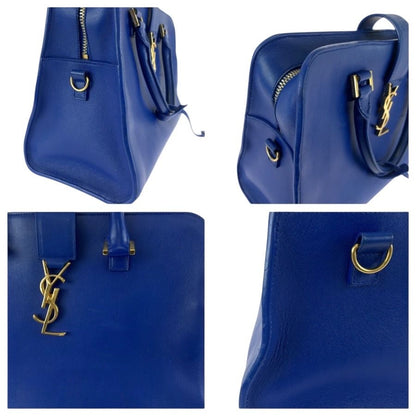 Saint Laurent Paris Monogram Cabas Blue Gold Leather Shoulder — view 5