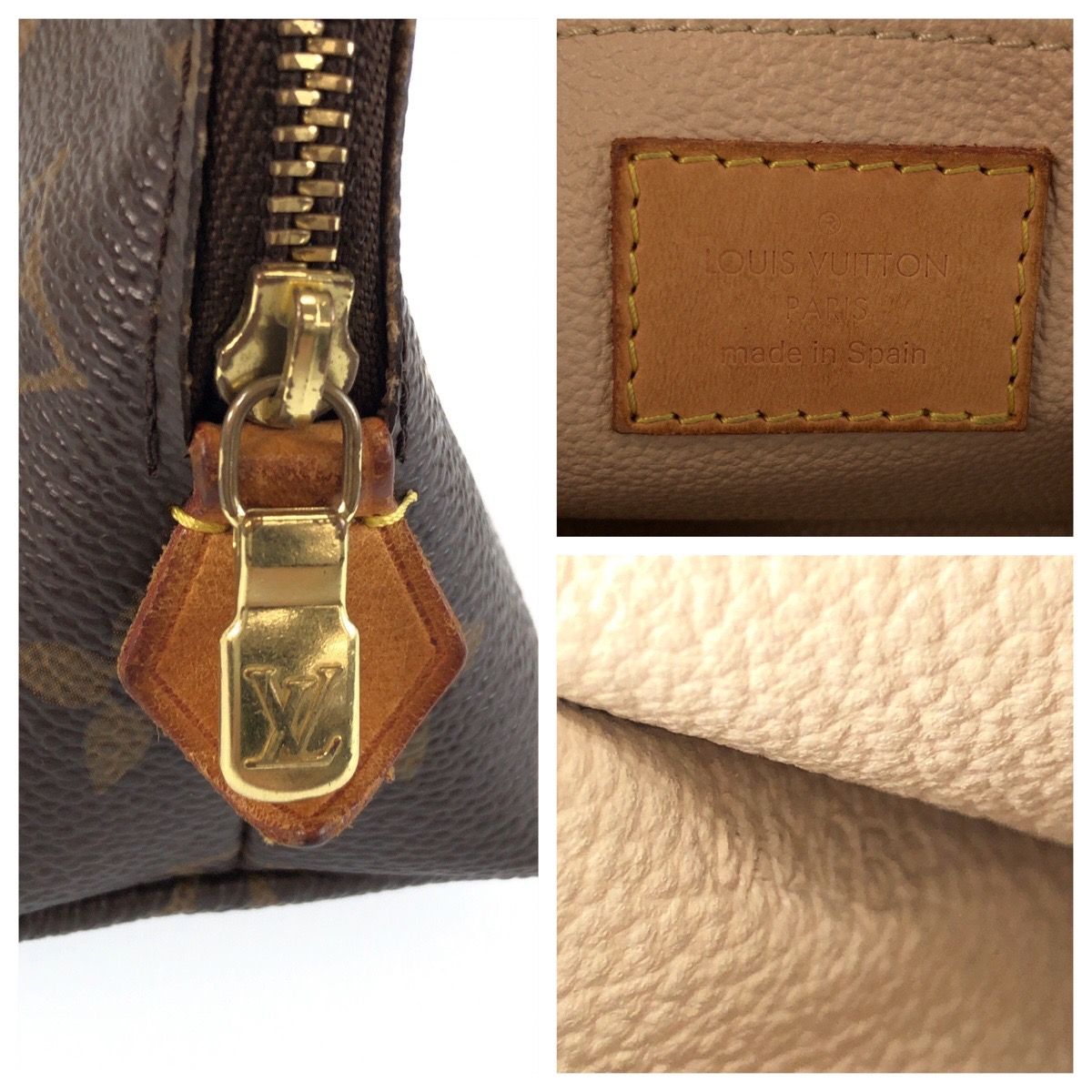 Louis Vuitton Monogram Pochette Cosmetic PM Brown Leather Pouch Makeup — view 4