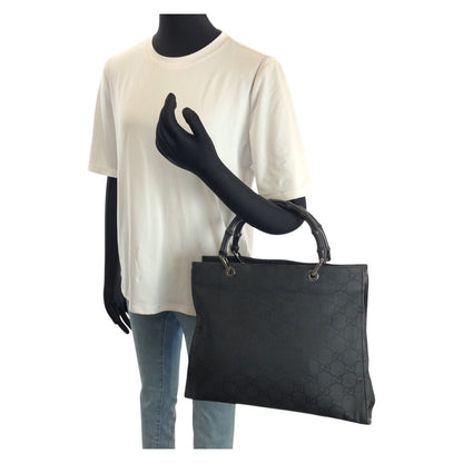 Gucci Bamboo Black Silver Nylon 002 Tote — view 7