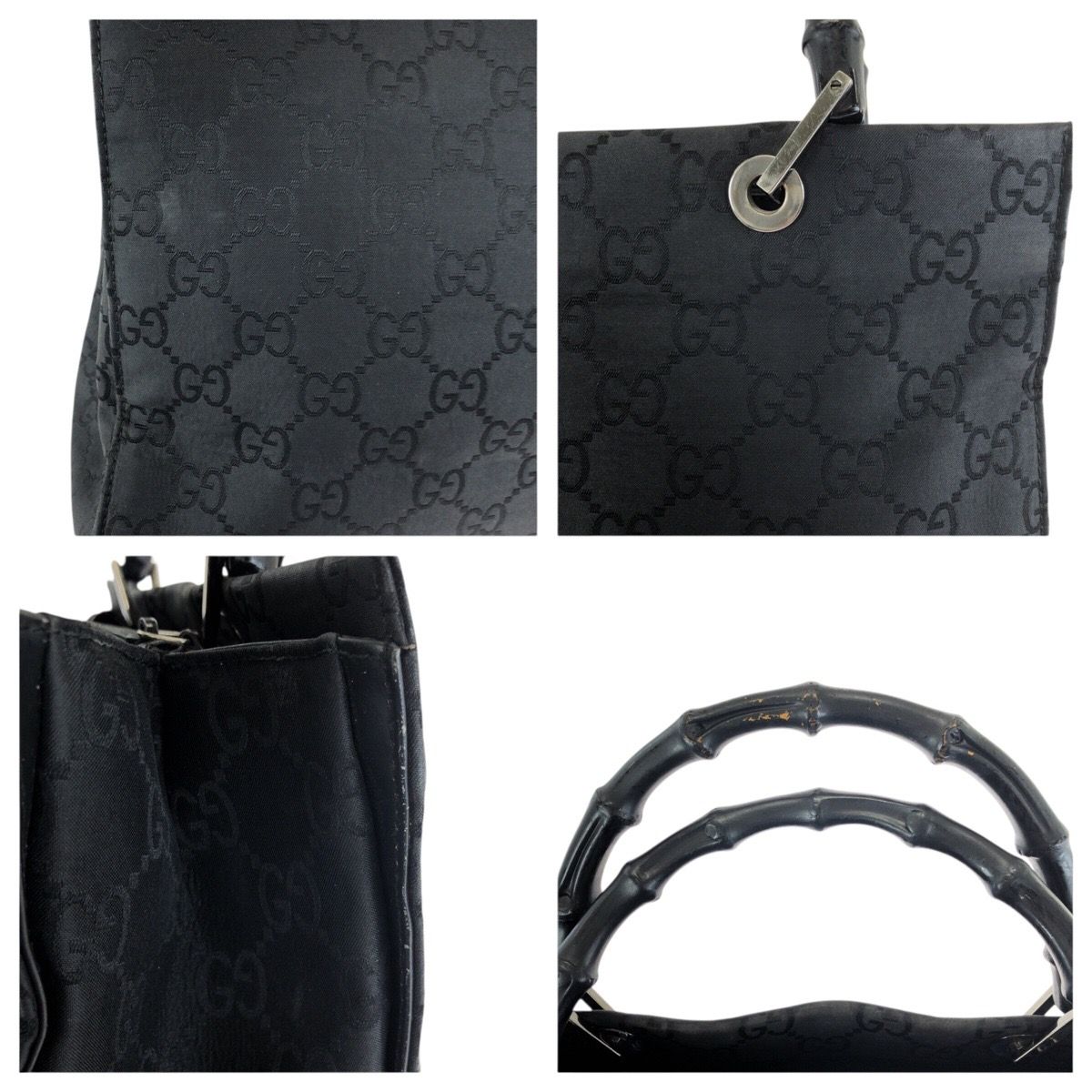 Gucci Bamboo Black Silver Nylon 002 Tote — view 5