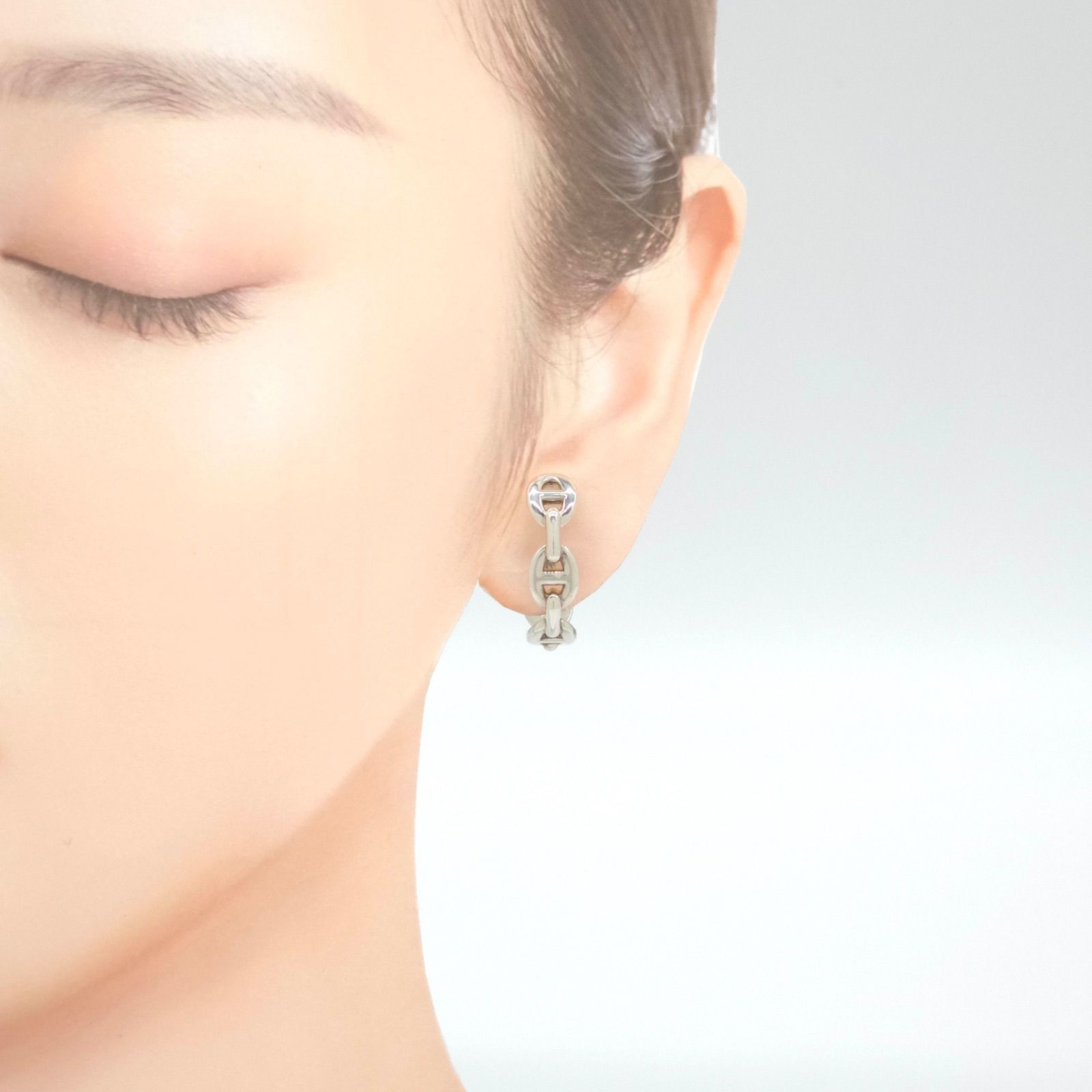 Hermes Chaine D'ancre Hoop Earrings Single Sterling Silver 2.54 cm Case — view 2