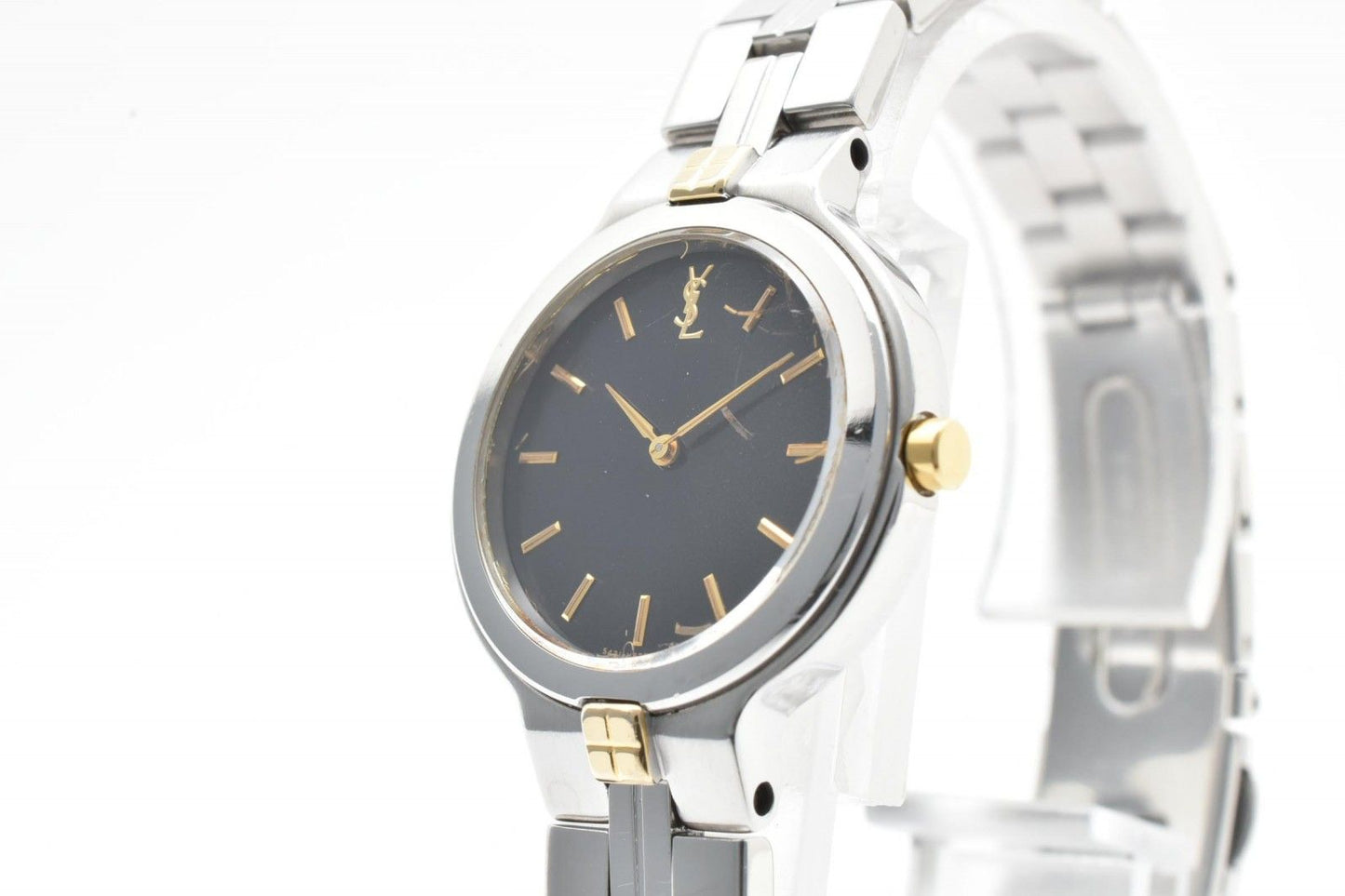 Saint Laurent Quartz Watch Black Dial Silver Gold