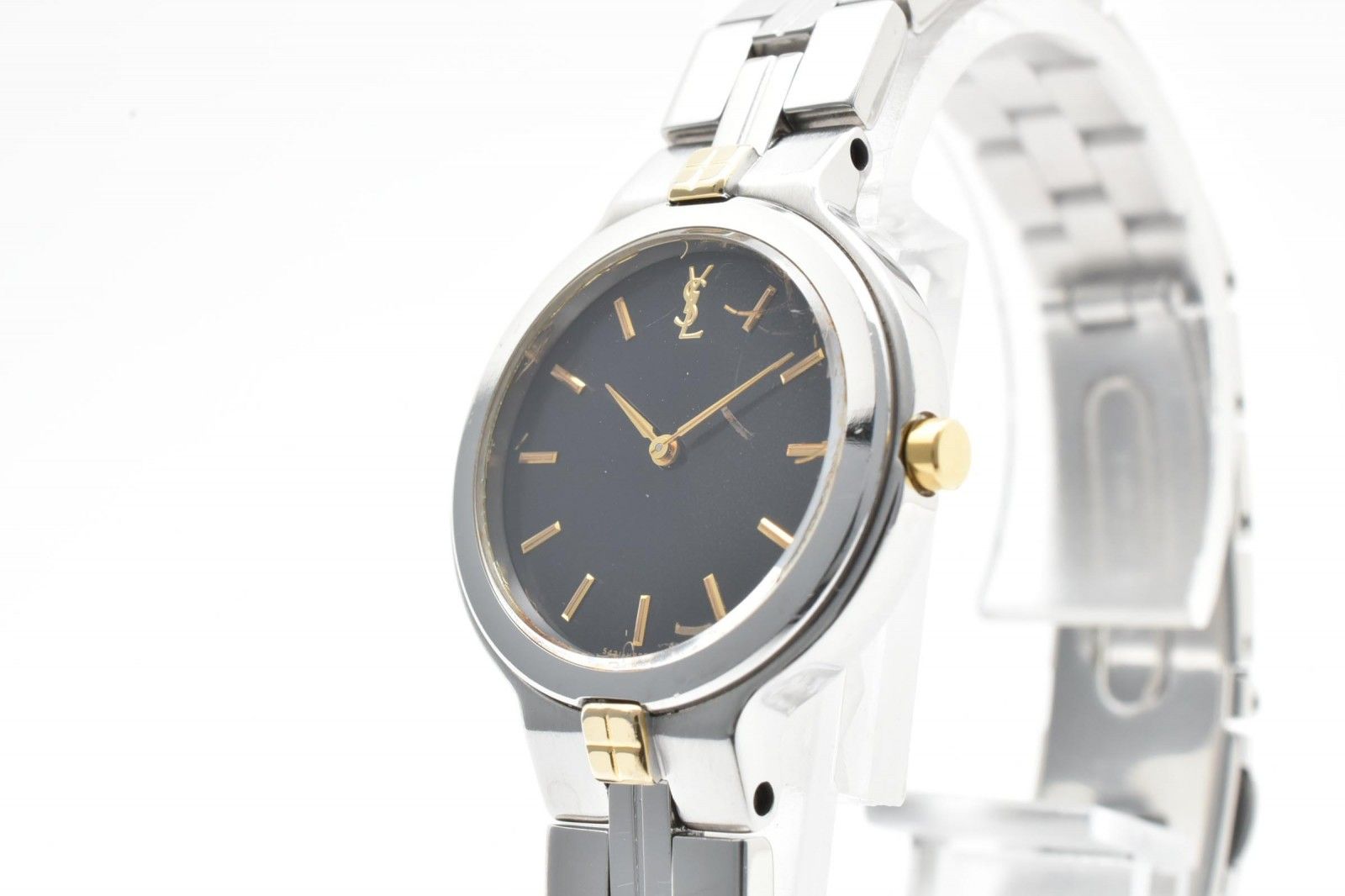Saint Laurent Quartz Watch Black Dial Silver Gold