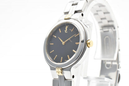 Saint Laurent Quartz Watch Black Dial Silver Gold
