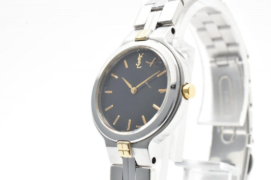 Saint Laurent Quartz Watch Black Dial Silver Gold