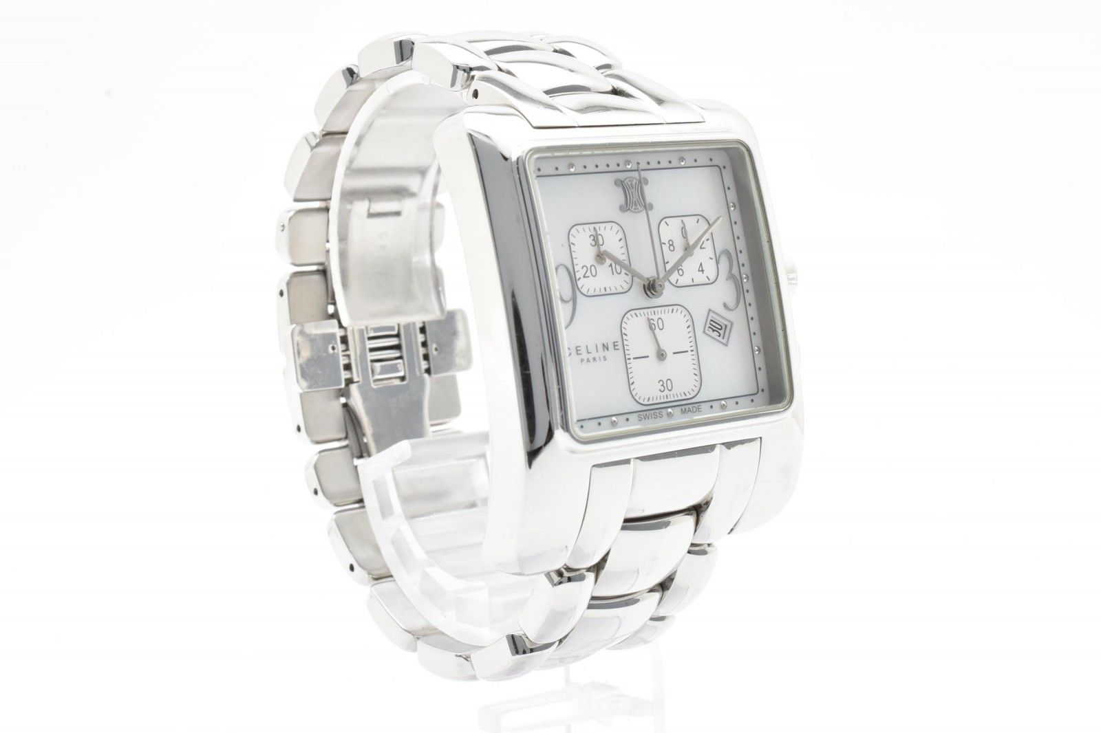 Celine Chronograph Watch Square Silver Dial Stainless Steel Quartz Date — view 5