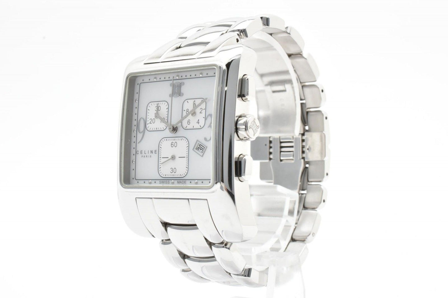 Celine Chronograph Watch Square Silver Dial Stainless Steel Quartz Date — view 3