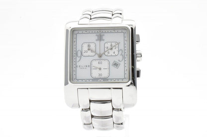 Celine Chronograph Watch Square Silver Dial Stainless Steel Quartz Date — view 4