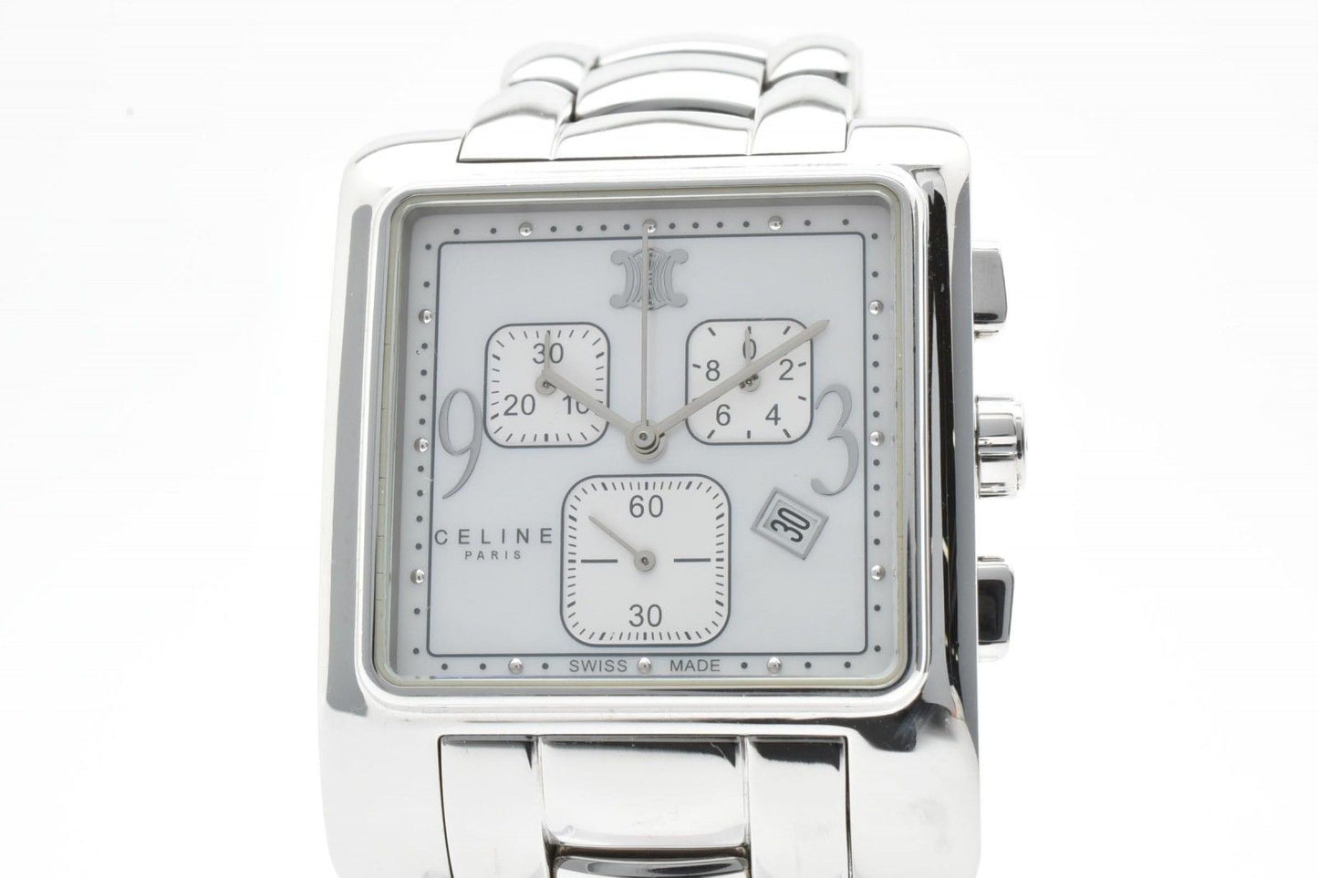 Celine Chronograph Watch Square Silver Dial Stainless Steel Quartz Date — view 2