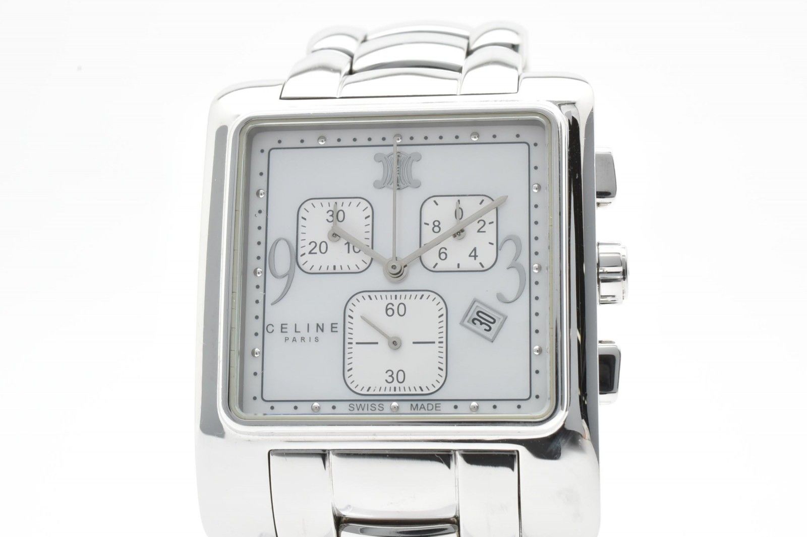 Celine Chronograph Watch Square Silver Dial Stainless Steel Quartz Date — view 2