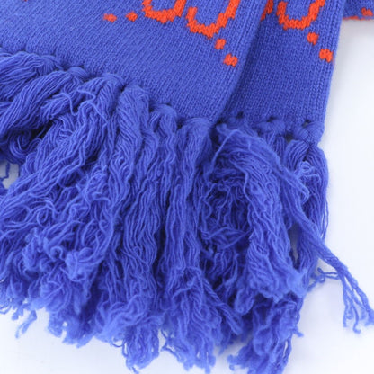 Gucci Tagged GG Jacquard Scarf All Over Pattern Fringe Shawl Blue — view 5