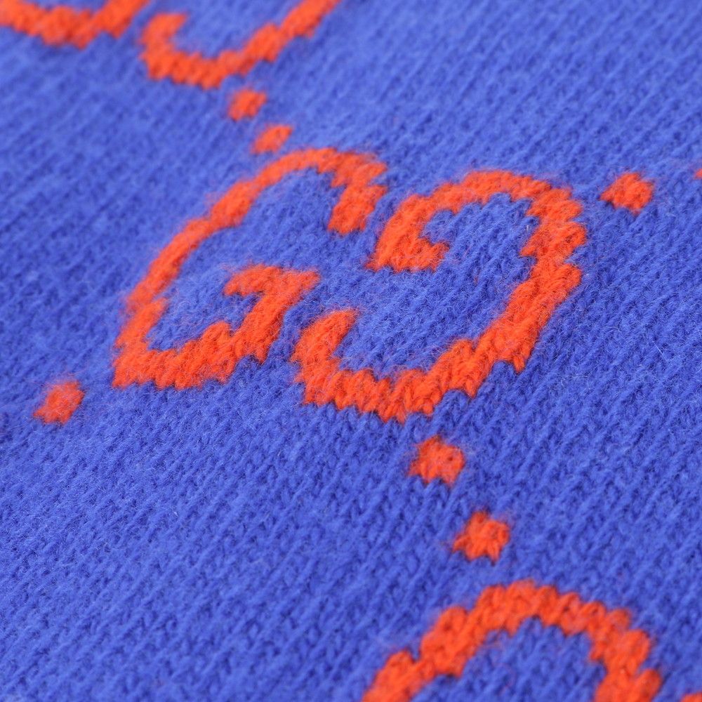 Gucci Tagged GG Jacquard Scarf All Over Pattern Fringe Shawl Blue — view 3