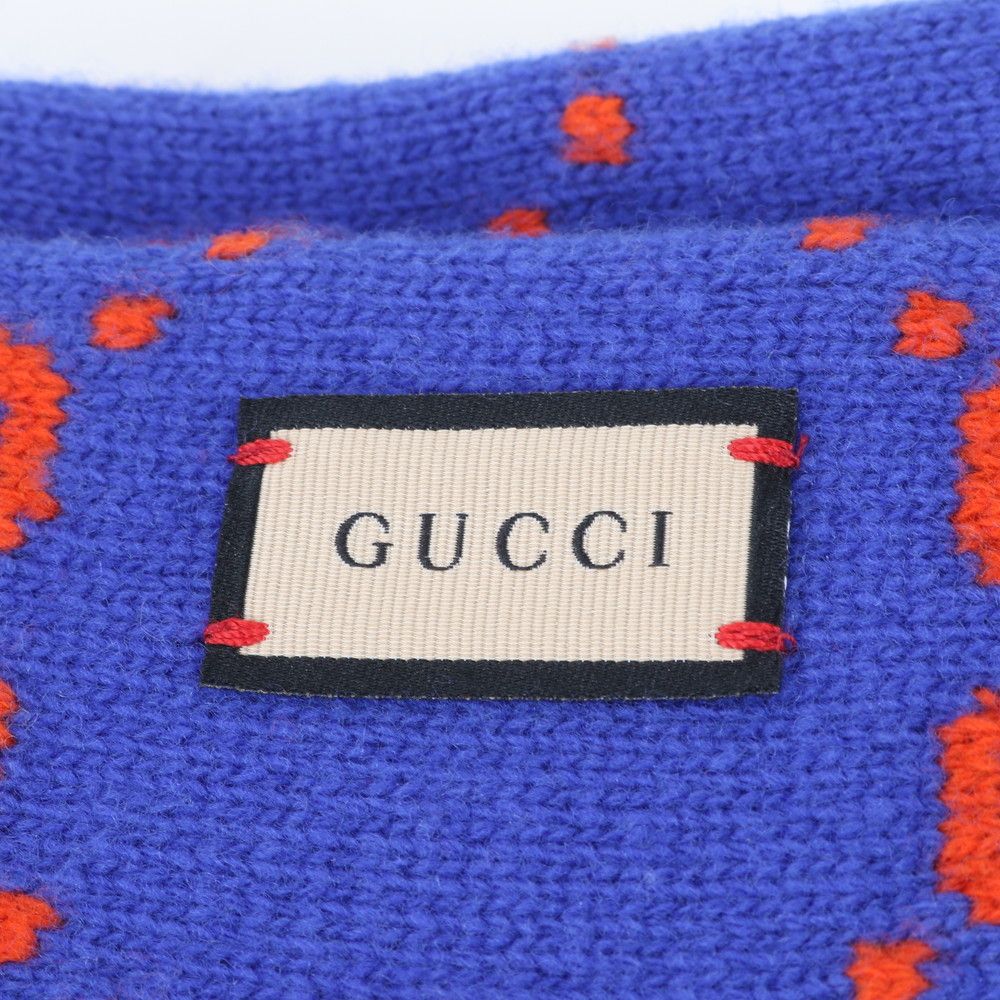 Gucci Tagged GG Jacquard Scarf All Over Pattern Fringe Shawl Blue — view 6