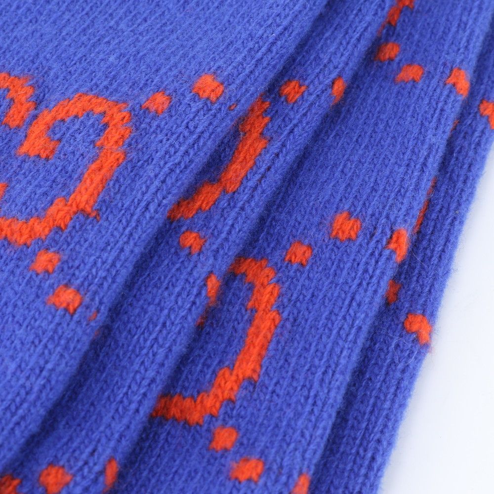 Gucci Tagged GG Jacquard Scarf All Over Pattern Fringe Shawl Blue — view 4