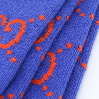Gucci Tagged GG Jacquard Scarf All Over Pattern Fringe Shawl Blue — view 4