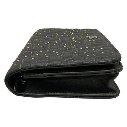 Chanel Wallet Camellia Dark Gray Chain Rhinestone Studs Silver Lambskin — view 9