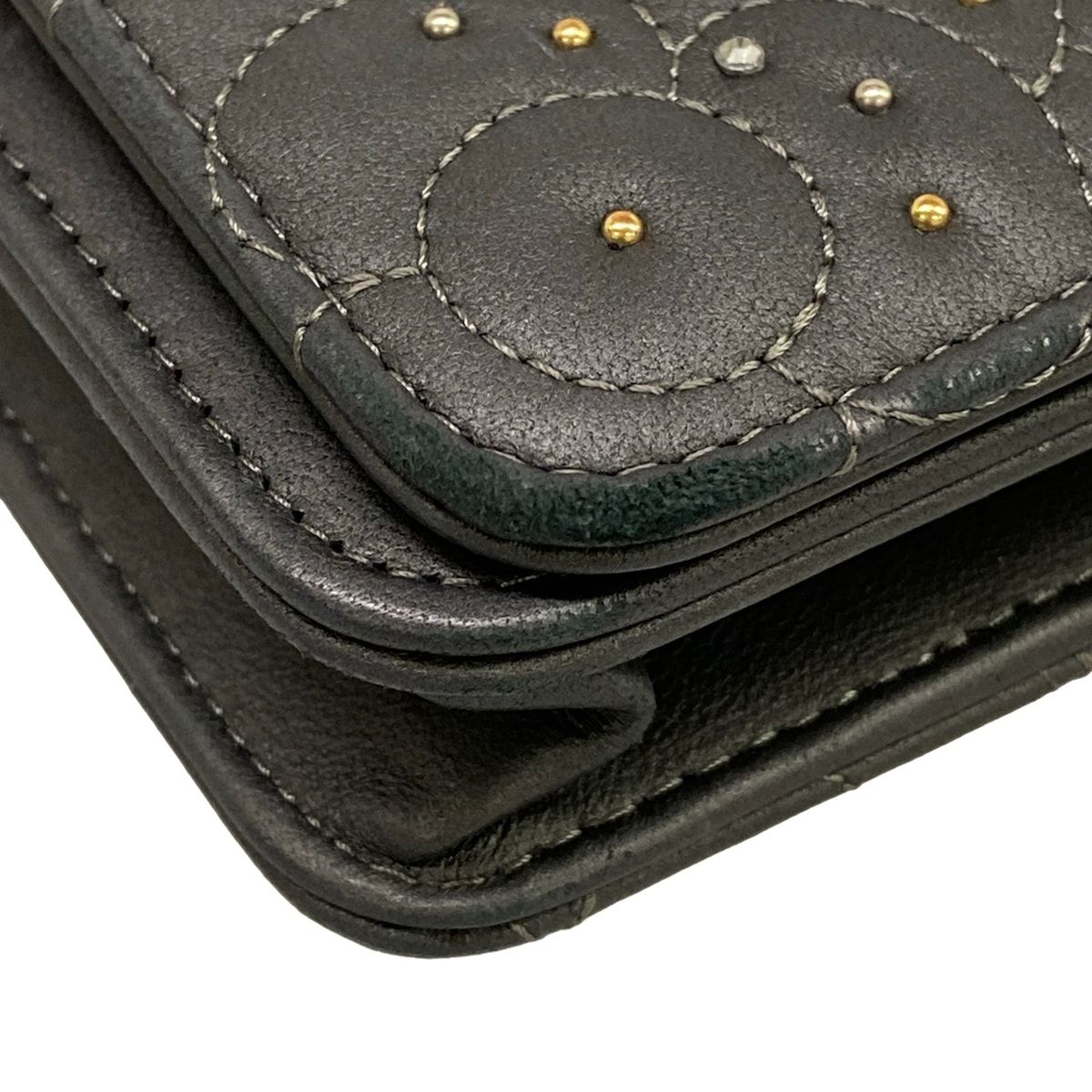Chanel Wallet Camellia Dark Gray Chain Rhinestone Studs Silver Lambskin — view 7