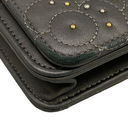 Chanel Wallet Camellia Dark Gray Chain Rhinestone Studs Silver Lambskin — view 7