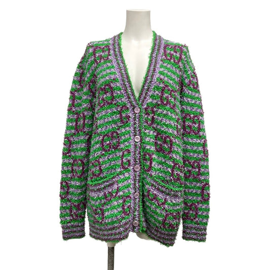 Gucci Cardigan XS Green Light Purple Long Sleeve GG Pattern Jacquard Cotton