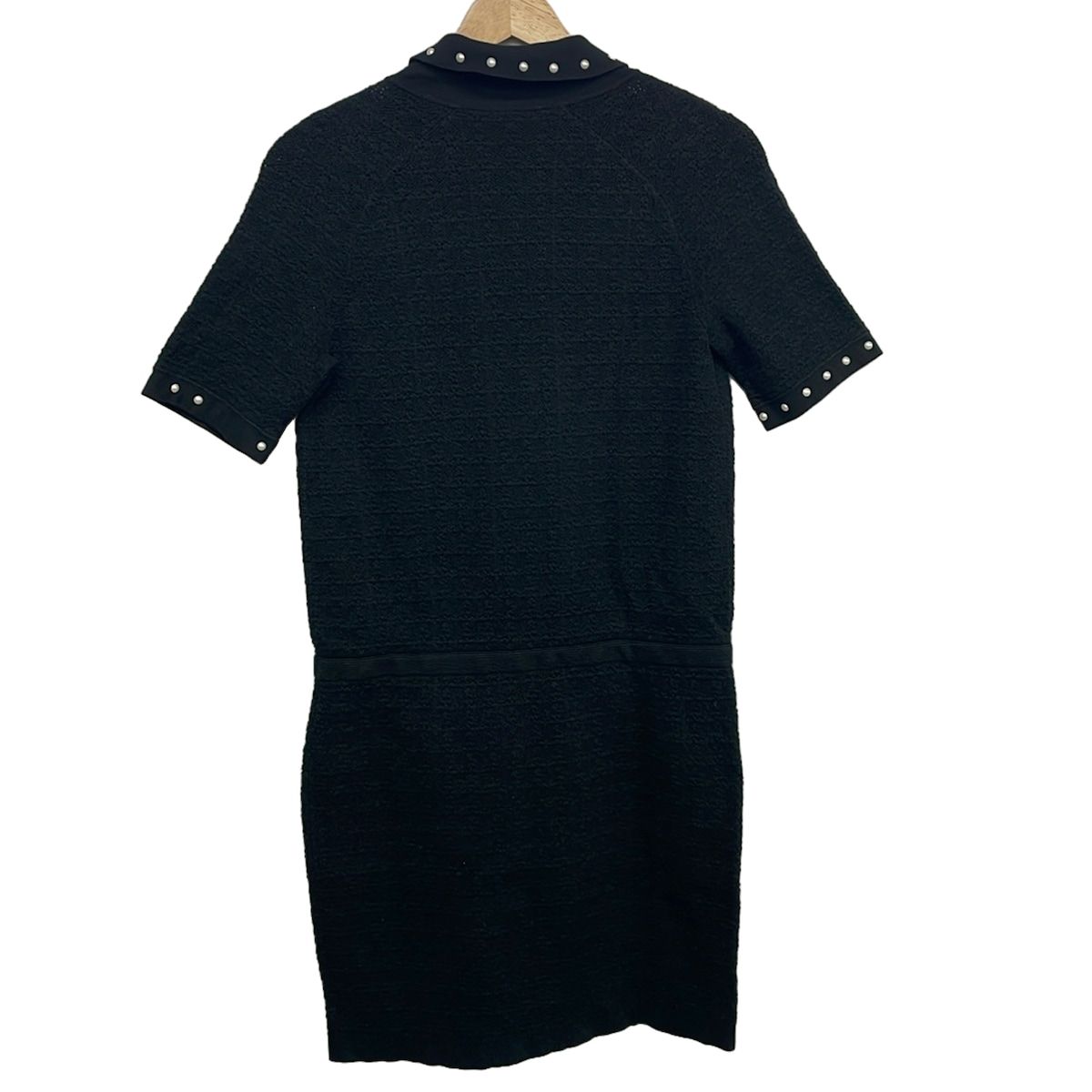Chanel Dress 36 S Black White Short Sleeve Knee Length Knit Pearl — view 2