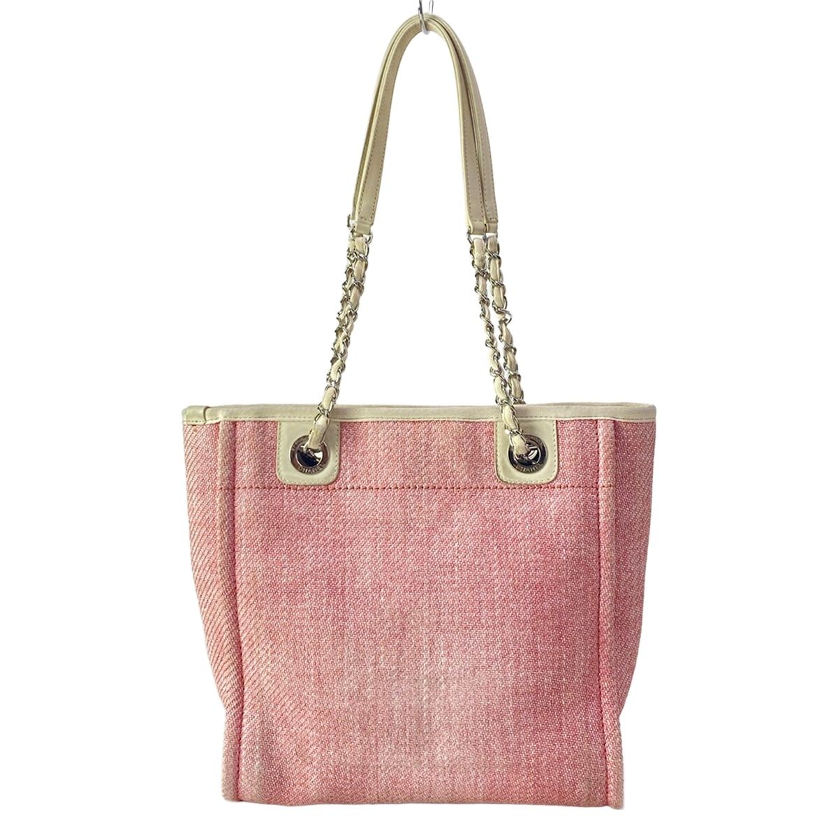 Chanel Tote Deauville Line PM Pink Ivory Chain Shoulder Silver Leather — view 3
