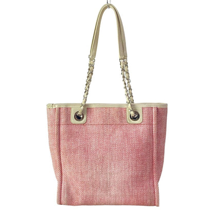 Chanel Tote Deauville Line PM Pink Ivory Chain Shoulder Silver Leather — view 3