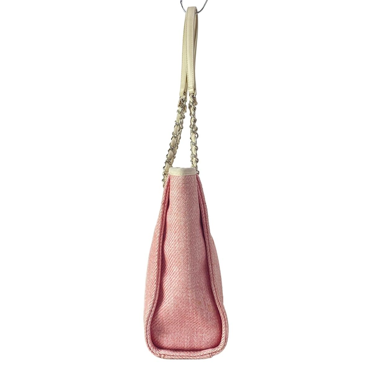 Chanel Tote Deauville Line PM Pink Ivory Chain Shoulder Silver Leather — view 2