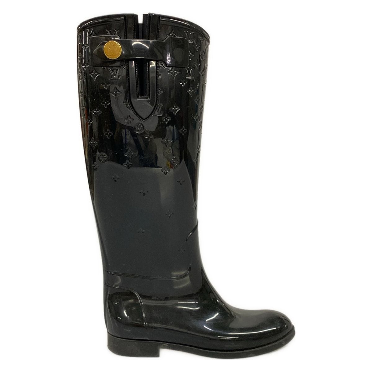Louis Vuitton Rain Boots Black Long Monogram Pattern Embossed — view 4
