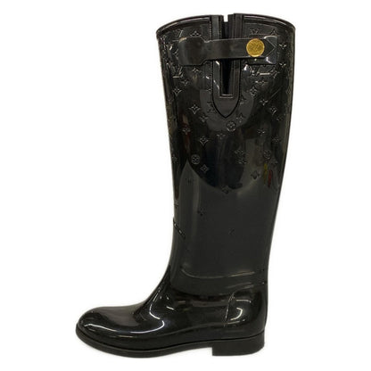 Louis Vuitton Rain Boots Black Long Monogram Pattern Embossed