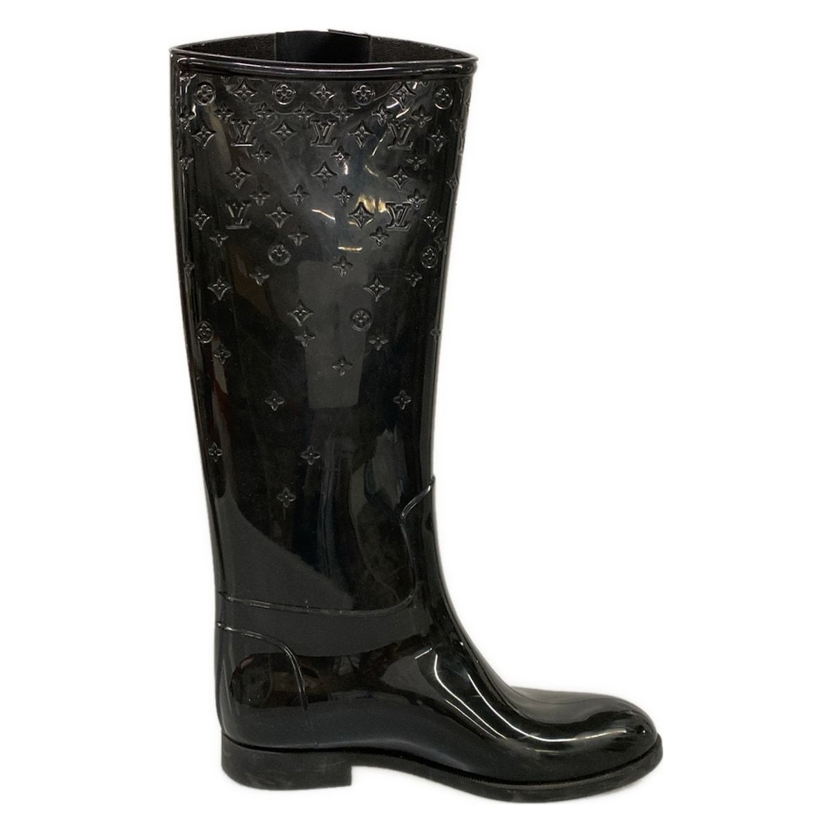Louis Vuitton Rain Boots Black Long Monogram Pattern Embossed — view 2