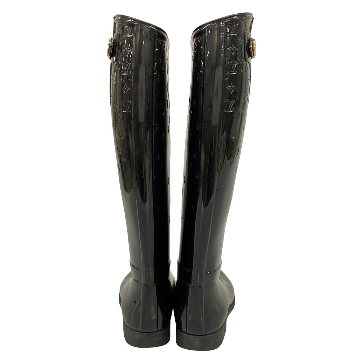 Louis Vuitton Rain Boots Black Long Monogram Pattern Embossed — view 6