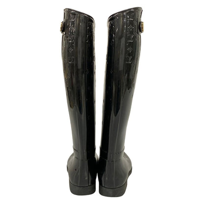 Louis Vuitton Rain Boots Black Long Monogram Pattern Embossed — view 6