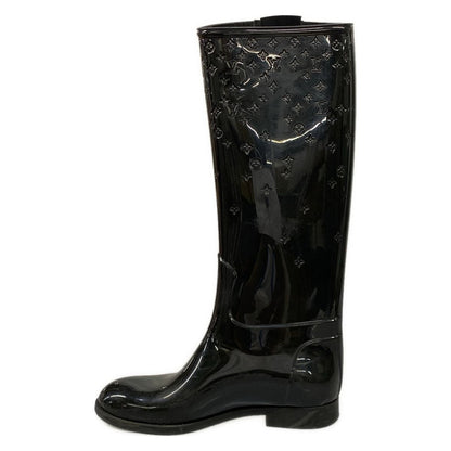 Louis Vuitton Rain Boots Black Long Monogram Pattern Embossed — view 3
