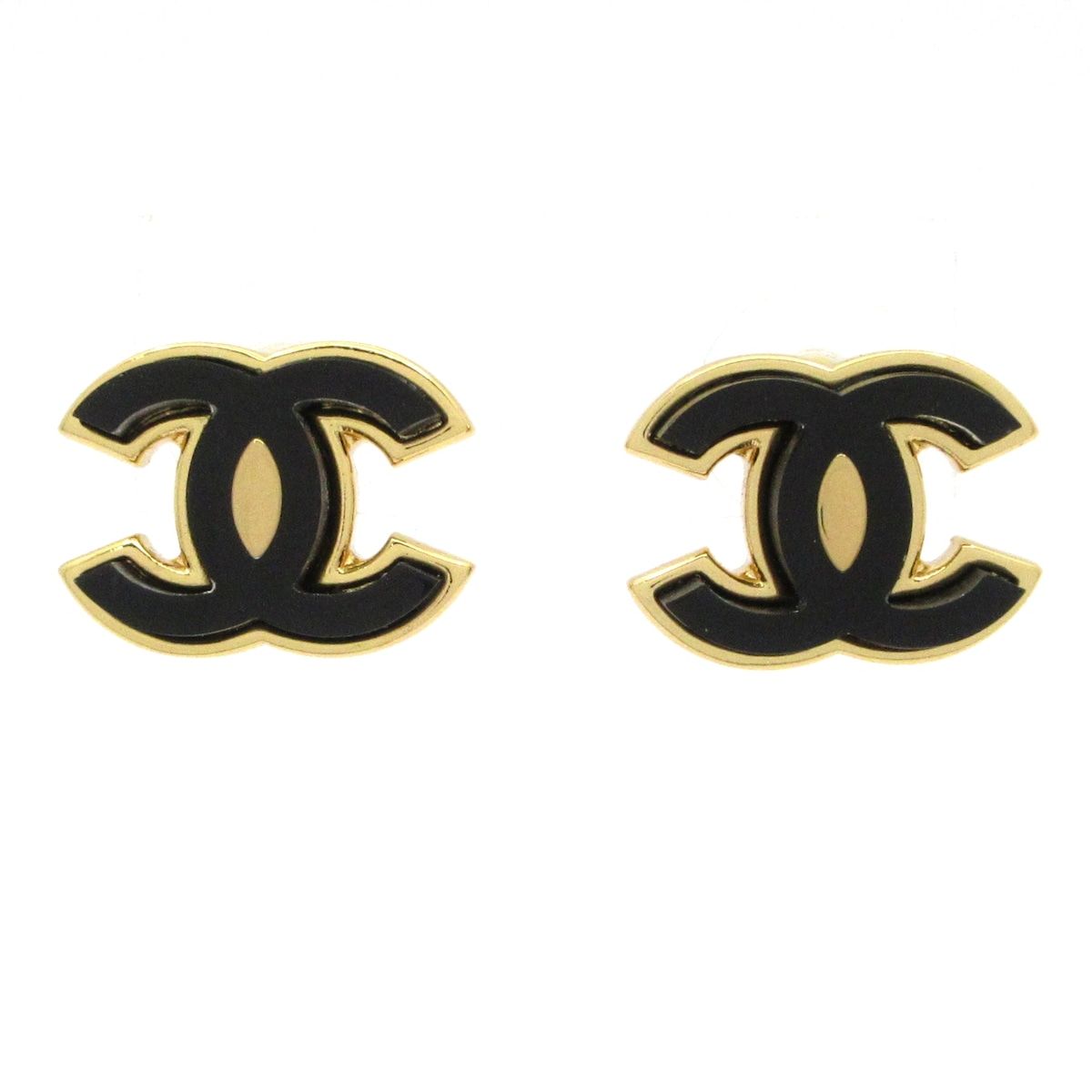 Chanel Earrings CC Logo Gold Black Clear