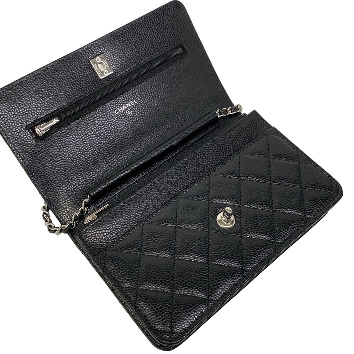 Chanel Wallet Quilted Black Chain Silver Turnlock — view 3