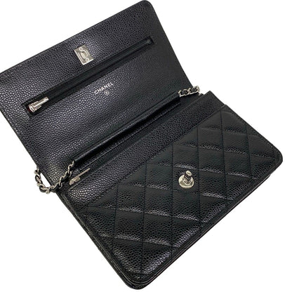 Chanel Wallet Quilted Black Chain Silver Turnlock — view 3