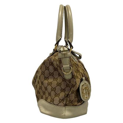 Gucci Handbag Ski GG Pattern Beige Dark Brown Gray Leather — view 2