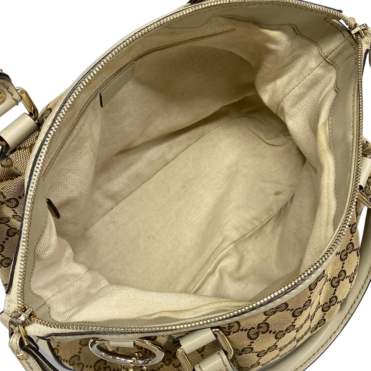 Gucci Handbag Ski GG Pattern Beige Dark Brown Gray Leather — view 7