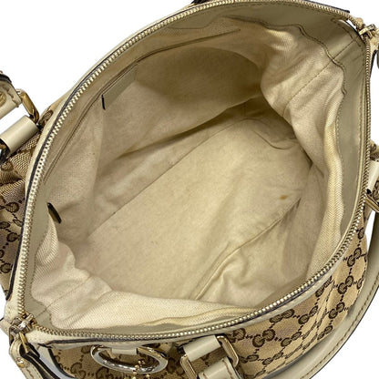 Gucci Handbag Ski GG Pattern Beige Dark Brown Gray Leather — view 7