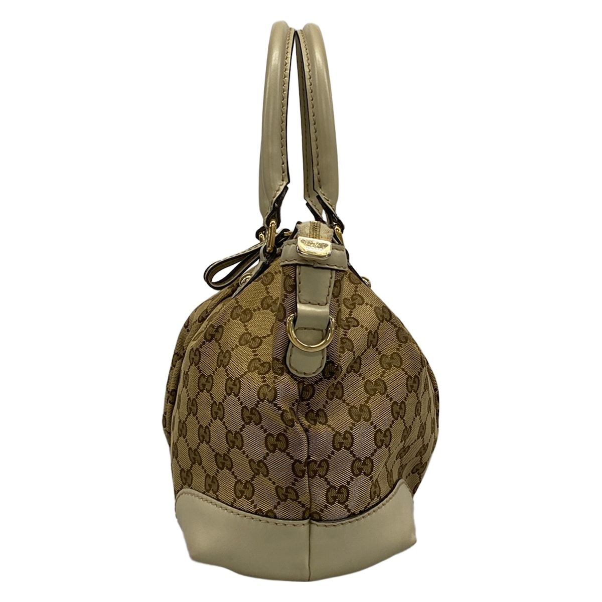 Gucci Handbag Ski GG Pattern Beige Dark Brown Gray Leather — view 4