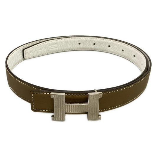 Hermes Belt 80 Constance Etoupe White Guilloche Silver