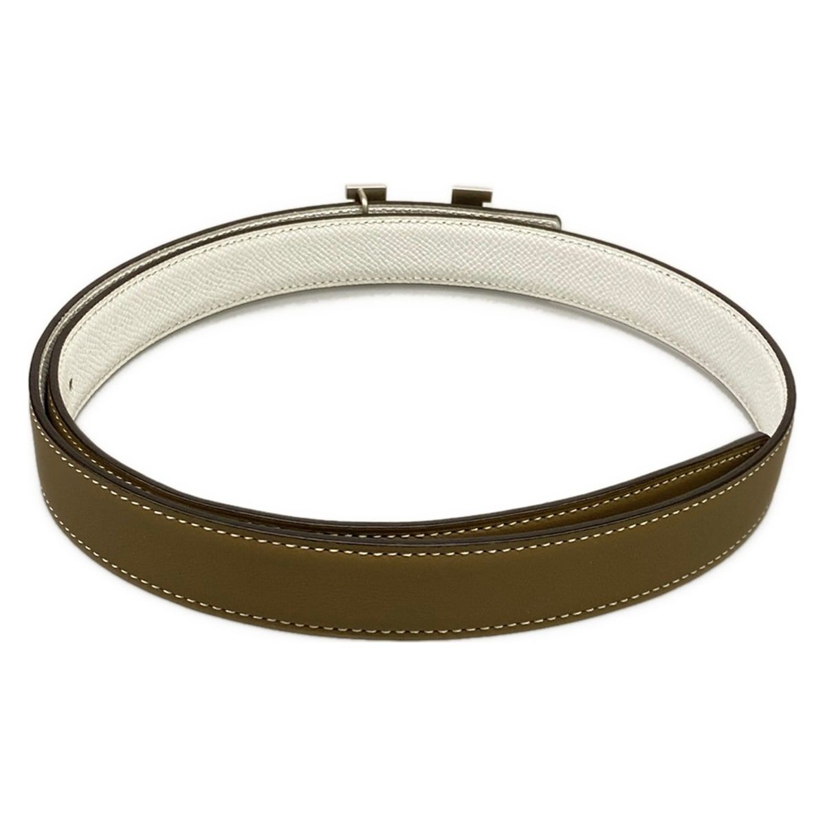 Hermes Belt 80 Constance Etoupe White Guilloche Silver — view 2