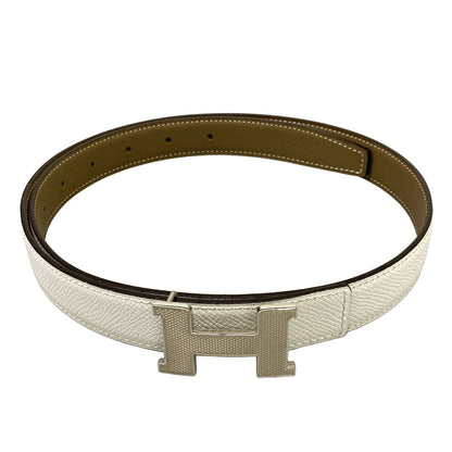 Hermes Belt 80 Constance Etoupe White Guilloche Silver — view 7