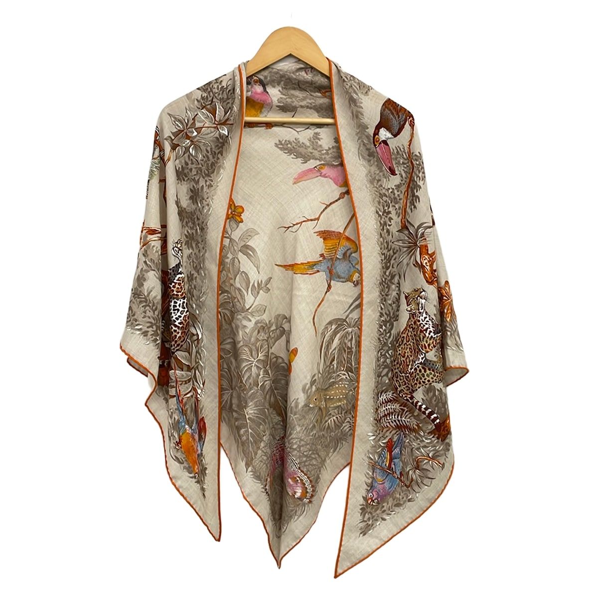 Hermes Shawl Triangle Jean Beige Orange Red Directly Under the Road Animal