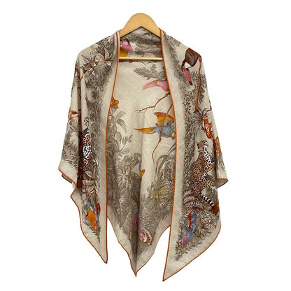 Hermes Shawl Triangle Jean Beige Orange Red Directly Under the Road Animal